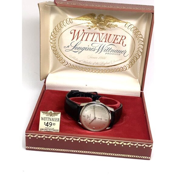 Wittnauer Mens Watch Vintage Swiss Hand Wind Silver Dial 33mm Black Leather Band - Picture 3 of 16